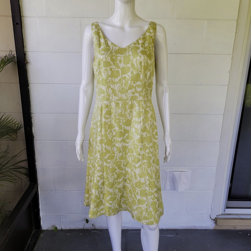VTG 90s Ann Taylor Green Silk Dress Women 10 Floral Y2K Garden Party